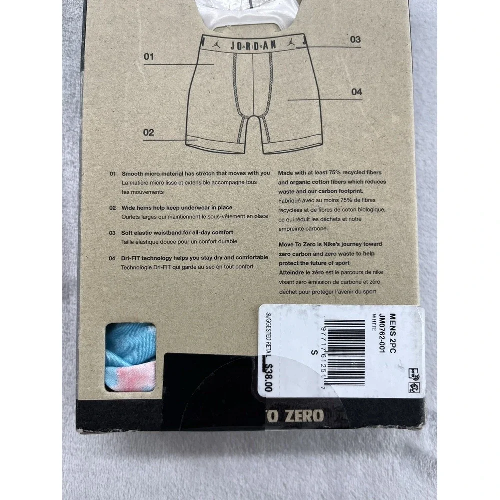 Jordan Flight Micro Boxer Briefs Men Small 28-30 Inch White Geo 2 Pack DRI-FIT